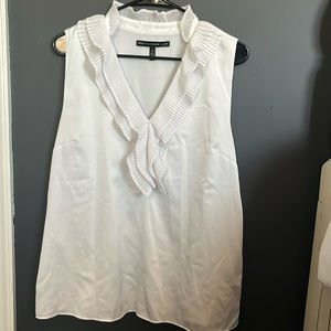 White V-Neck Blouse with Ruffle